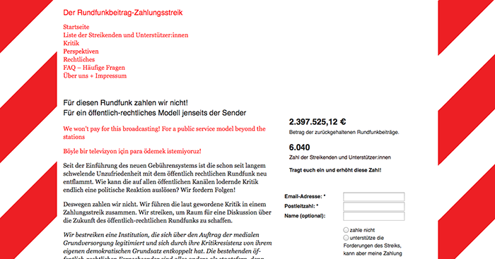 Screenshot of the Zahlungsstreik campaigning site