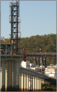 Filmstill from the documentary film installation Infractions depicting an LNG terminal